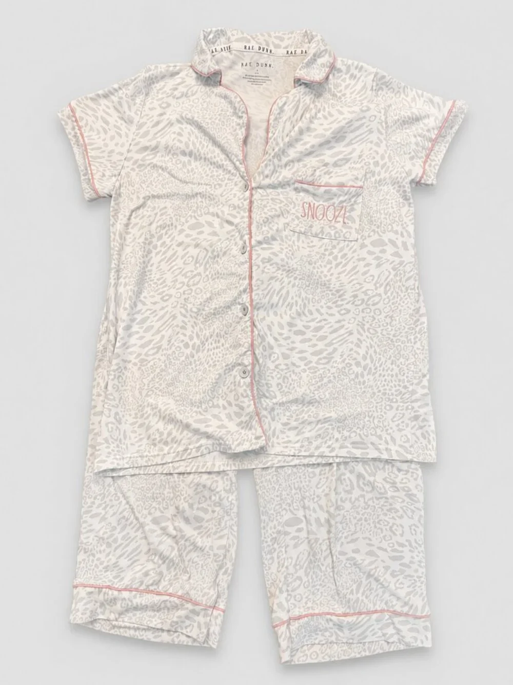 Rae Dunn Gray Abstract Animal Print 2pc Pajama Set S Button Up Jogger Sleepwear